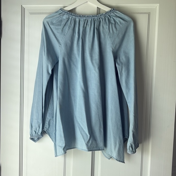 New Directions Sky Blue Light Denim Blouse with Tassel small - Picture 6 of 6